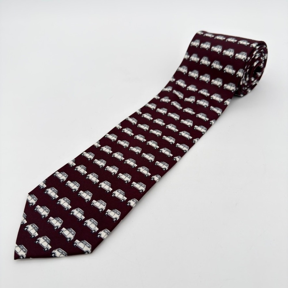 Tie Rack London Mini Cooper Cars Novelty Necktie Burgundy 3.25 x 58